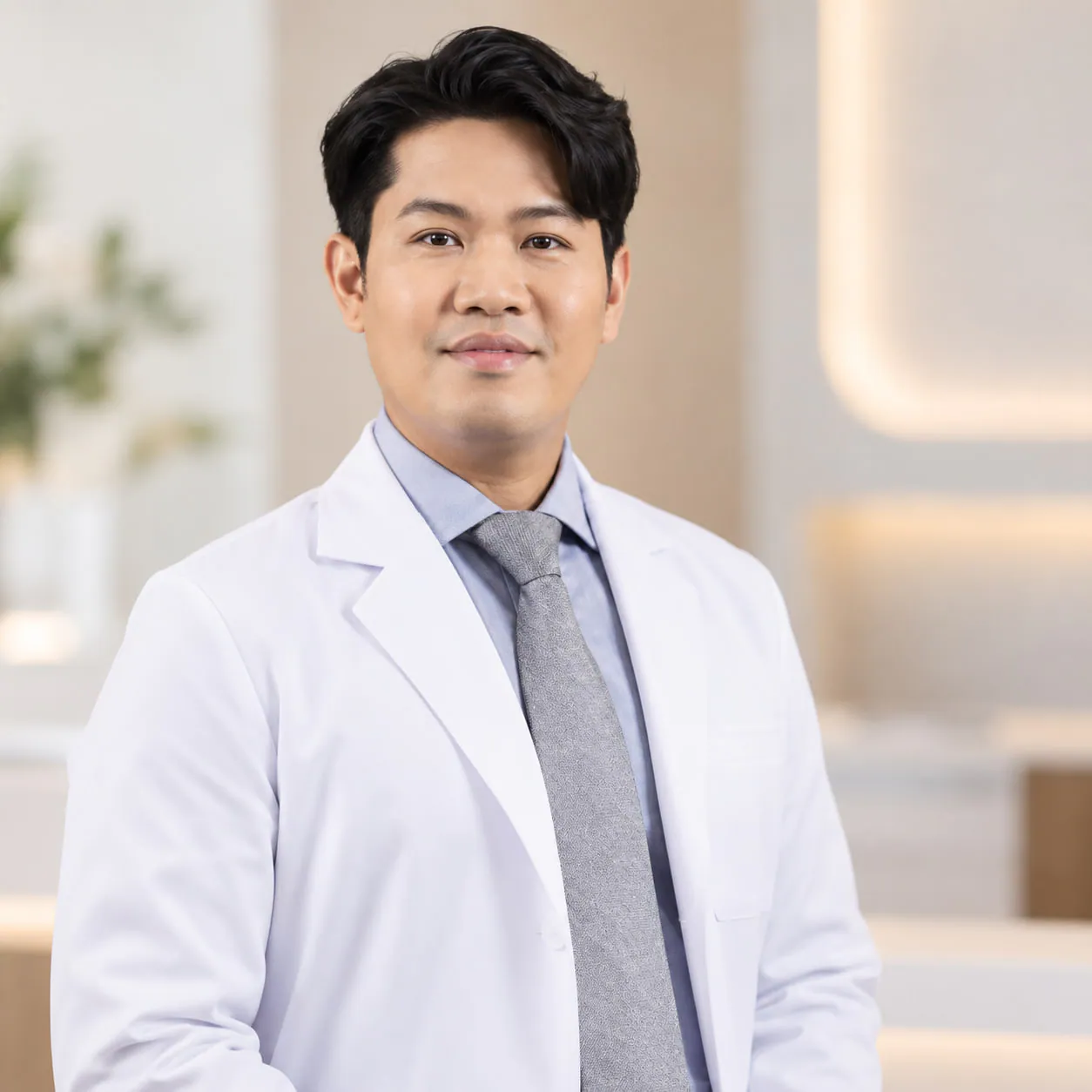 Dr. Atip Chatsudthipong in a white coat